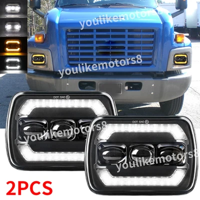 Pair 130W 7x6" Led Headlights Headlamp fit Chevy C6500 C7500 Kodiak Sealed Hi/Lo - Image 1 of 4