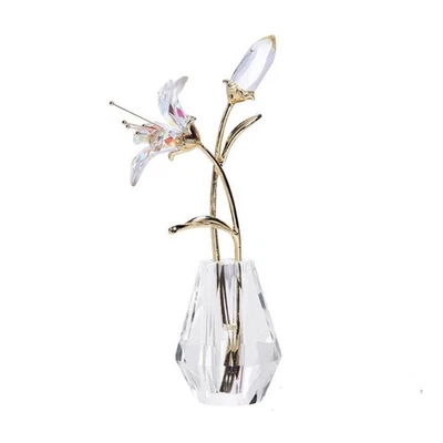 Crystal Tiger Lily Flowers with Crystal Vase Metal Stem Pink Lily Collectible... - Image 1 of 4