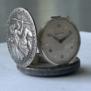 Vintage Movado Saint Christopher Sterling Silver 1950's Travel Coin Watch Rare - Picture 1 of 16