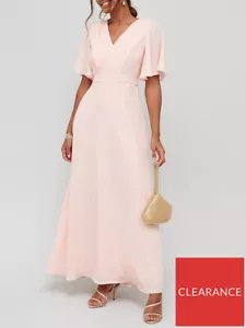 V By Very Brautjungfer Plissee Maxi Anlass Kleid V-Ausschnitt Rouge Pink UK Größe 16 - Bild 1 von 3