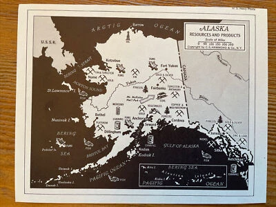 Antigo 1954 Alaska Resources Products Mapa Ilustrado Econômico Hammond Doubleday - Imagem 1 de 4