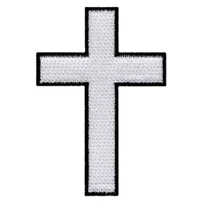 CHRISTIAN CROSS iron-on PATCH embroidered WHITE BLACK CRUCIFIX JESUS BIKER new - Picture 1 of 1