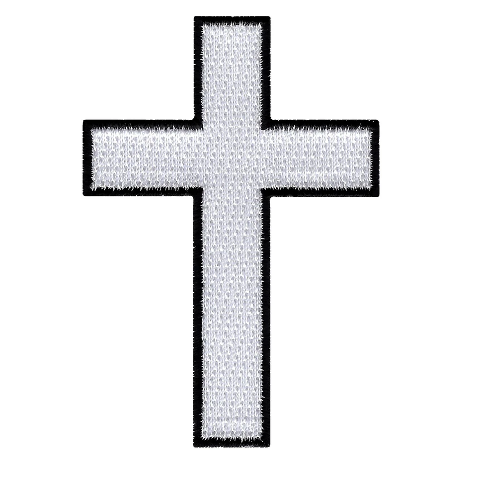CHRISTIAN CROSS iron-on PATCH embroidered WHITE BLACK CRUCIFIX JESUS BIKER new  - Image 1 of 1