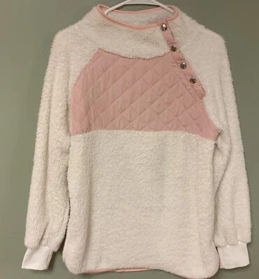Ivory/Pale Pink Sherpa Fleece Women's Size Small  (Pink Lily) Quilted Front. - Image 1 of 4