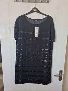 Womens Black Sequinned Shift Occasion Dress,George, Size 14,Bust 42",New - Picture 1 of 3