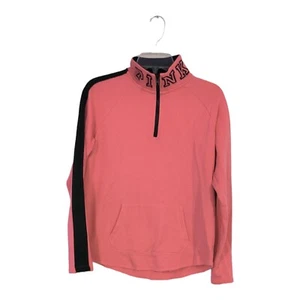 Victorias Secret PINK Sweatshirt 1/4 Zip Pullover Mock Neck Raw Hem Neon Pink S - Picture 1 of 9