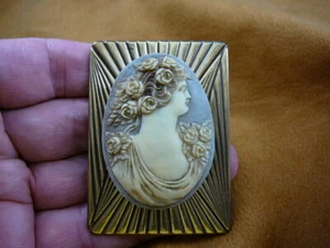 (CL4-9) ROMAN roses WOMAN gray + white CAMEO brass Pin Pendant Jewelry brooch - Picture 1 of 1