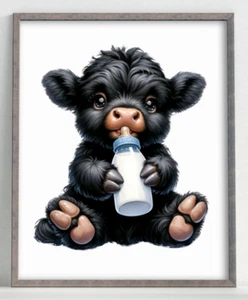 Kuh Wandkunstdruck, süßer schwarzer Kuhdruck, Bauernhaus Kunst Wohndeko Druck #874 - Bild 1 von 2