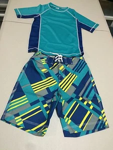 NWT Gymboree boy rash guard Shirt plaid Trunk shorts Set 5/6,7/8 UPF 50+ - Picture 1 of 1
