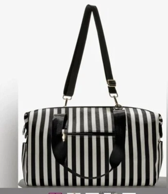 NUEVO Bolso de Lona Alice + Olivia Positano Rayas Fin de Semana Blanco y Negro Foto 1 de 4