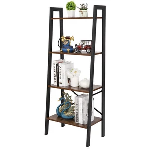 4-Tier Bookcase Bookshelf Leaning Wall Ladder Shelf Storage Display Living Room - Picture 1 of 12