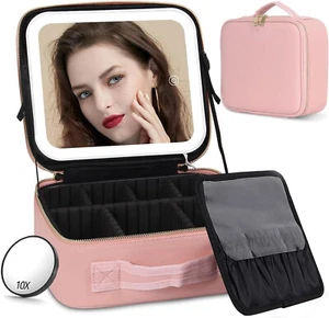 Portable Makeup Bag with LED Mirror Vanity Case Beauty Box Travel Cosmetic Bag - Picture 1 of 16