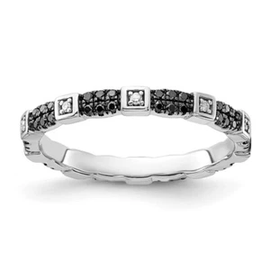 Sterling Silver Stackable Black & White Diamond Ring Size 5 for Women 2.05gm - Picture 1 of 5
