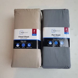 Mainstays Flat Sheet & Fitted Sheet Gray Brown Full Size Brand New OST - Picture 1 of 2