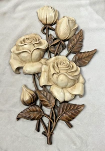 MCM SYROCO Wood Roses Wall Hanging Plaque, Flowers Made in USA 1962 - Picture 1 of 7