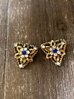 Antique Triangle Belt or Shoe Clips Stunning Blue and Clear Rhinestones