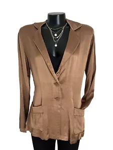 Neu mit Etikett 118 satinierte Designer-BLAZER-Jacke mit zwei Knöpfen von ELIE TAHARI in gold/braun - S - Bild 1 von 8