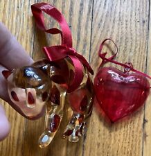 Lot Of Unique Translucent Glass Leopard Animal & Red Heart Christmas Ornaments