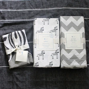 POTTERY BARN KIDS Zachary Zebra crib fitted sheet sham Skirt 3pc gray - Picture 1 of 1
