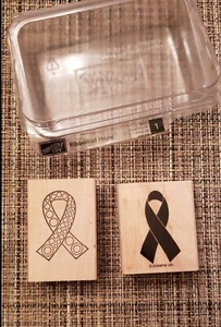 2er Set Holzblock ~ Stampin Up Bänder der Hoffnung Gummistempel ~ Brustkrebs - Bild 1 von 3