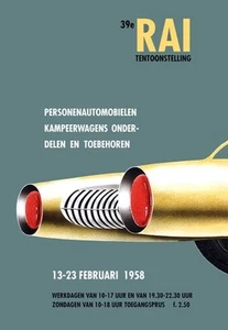 REIMPRESO PÓSTER A3 de mediados de siglo de 1950 exhibición de automóviles holandesa - Imagen 1 de 1
