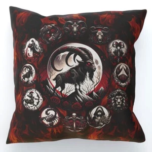 Capricorn Hell's Zodiac Cushion, Double-Sided, Gothic Astrology, Star Sign, Fire - Picture 1 of 7