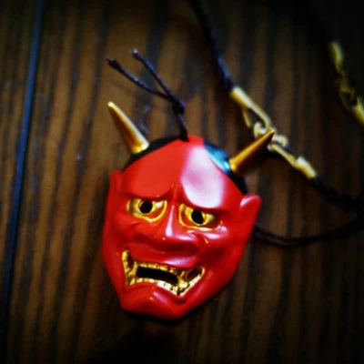 Red Black White 般若 Evil Oni Noh Hannya Mask Necklace Theme Resin pendant Masks - Image 1 of 2