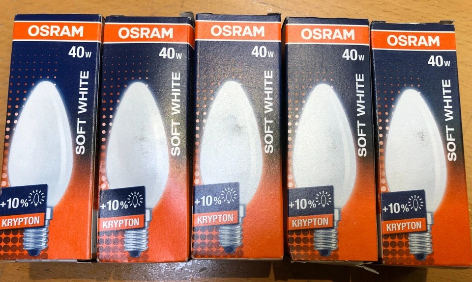 5X OSRAM SOFT WHITE  Superlux Softone  40W E14 Krypton Kerzenlampe DIMMBAR !!! - Bild 1 von 3