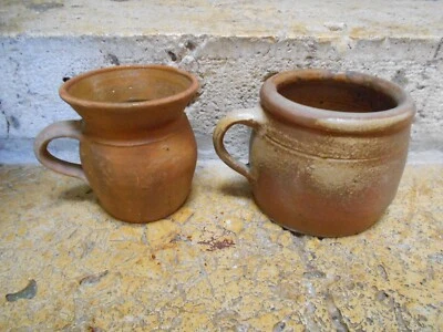 2 Pots Anciens en Grès Pot à graisse art culinaire populaire - Photo 1/4