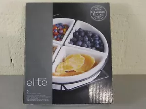 Gibson Elite 5 Piece 4 Section Porcelain Serving Tray Set W/Metal Holder NEW - Picture 1 of 7