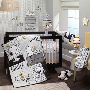 Lambs & Ivy Classic Snoopy White/Black/Gray 3-Piece Baby Crib Bedding Set - Picture 1 of 10