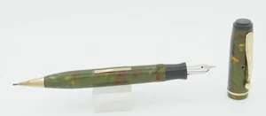 Fifth Avenue By Parker Green w/Red Marble & Gold Trim Combo Fountain Pen - 1930s - Picture 1 of 5