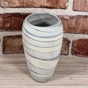 Gorgeous Vintage Artist Signed Handthrawn Swirl Pottery Vase Earthy blues grays  - Picture 1 of 9