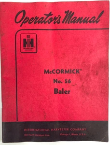1958 McCORMICK NO. 56 BALER tractor operator's manual INTERNATIONAL HARVESTER CO - Picture 1 of 9