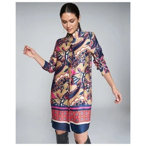 Vilagallo Rene Shirt Dress Sz 44 US 12 Cachemir Print Long Sleeve Belted - Picture 1 of 16