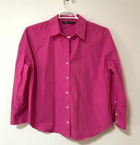 ZARA Bluse Größe L Hot Pink Hemd mit Knopfleiste 100% Baumwolle Langarm - Bild 1 von 13