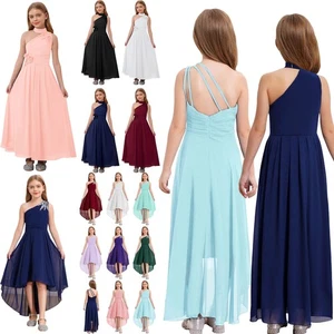 Mädchen Festliches Kleid Lange Brautjungfernkleider Chiffon Hochzeits Outfits - Picture 1 of 121