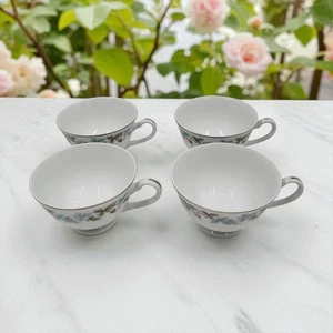 Juego de 4 tazas de plata vintage finas China Japón 6701 hojas verdes azules vid - Imagen 1 de 7
