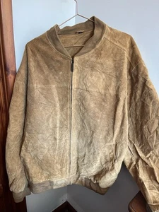 Vintage 80s John Ashford Tan Suede Bomber Jacket XXL - Picture 1 of 11