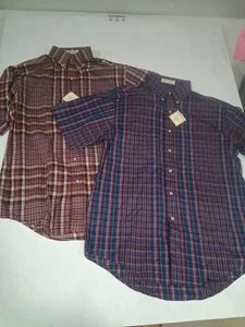Mens Lot (2) Arrow Tournament Wrinkle Free Plaid Short Sleeve Button Down Medium - Picture 1 of 8