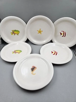 Vtg JC Penny home collection Set of 6 Nautical Fish 6" Ceramic Appetizer Plates - Image 1 of 4