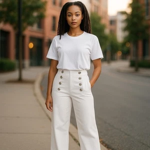 ZARA Pantalone gamba dritta bottoni oro metallizzato marinaio bianco piccolo - Foto 1 di 12