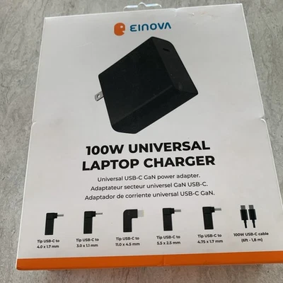 Cargador universal para computadora portátil Einova 100 W - Adaptador de corriente USB-C GaN - Negro - ¡NUEVO! Foto 1 de 4