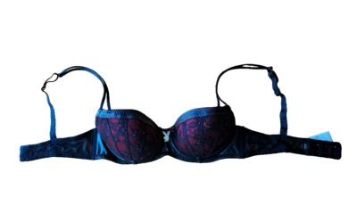 Playboy Bunny Push Up Bra Womens Size 10A Black Red Lace Trim Lingerie Padded - Image 1 of 4