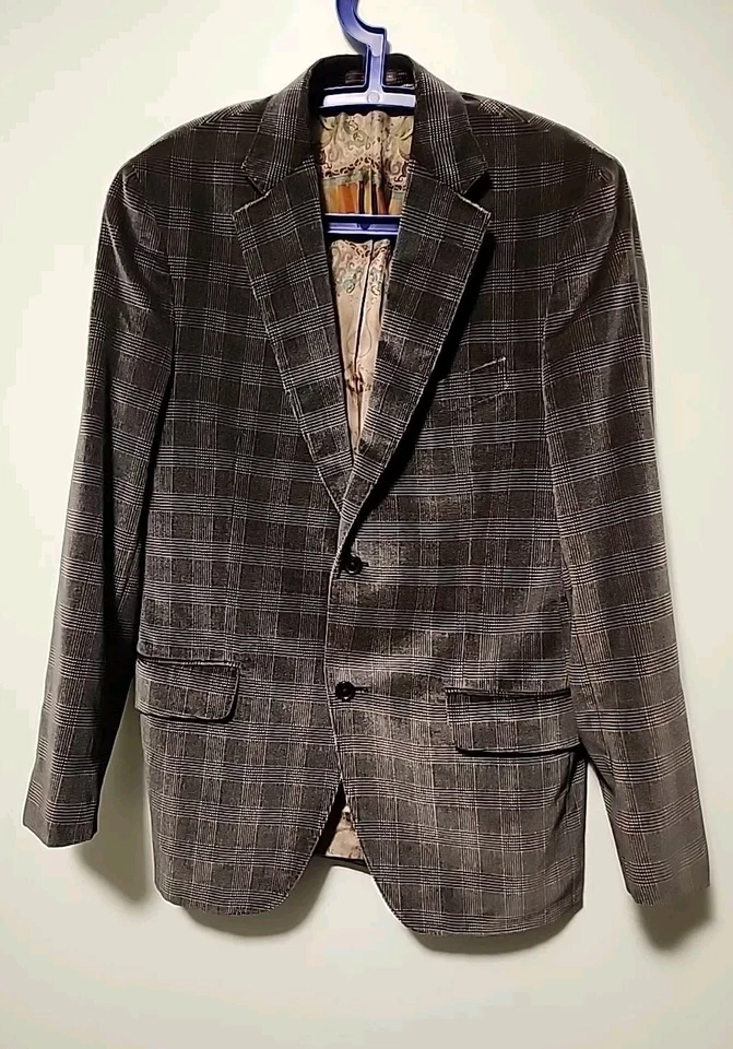 ETRO Milano Men's Gray Gingham Velvet 2 Button Silk Lining Size IT 50 US 40 - Image 1 of 4