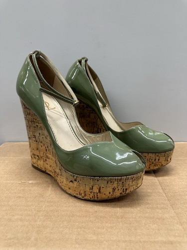 SAINT LAURENT (YSL) Vintage Saint Laurent YSL verde vernice pelle zeppa decolte tacco EU 40 US 9 VINTAGE
