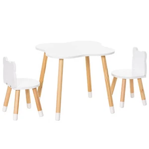 HOMCOM Set Tavolino con 2 Sedie per Bambini a Forma di Orsetto in Legno Bianco - Foto 1 di 10