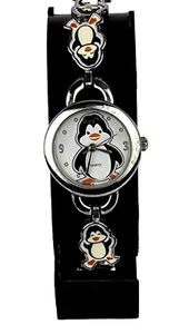 Accutime Pinguine Damenuhr silberfarben Pinguin Zifferblatt und Band - neue Batterie - Bild 1 von 5