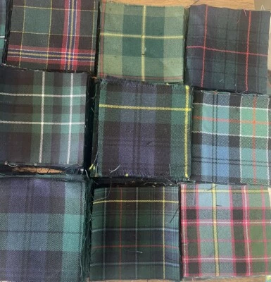 Tartan  Quilting Squares Wool X 50 Pieces. 6 Inch By 6 Inch Mixes Green Check - Image 1 of 4