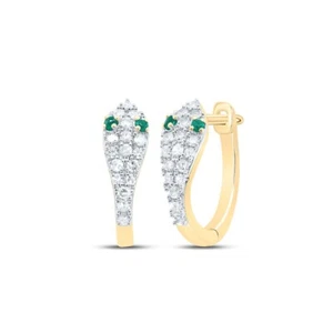 14k Yellow Snake Hoop Earring .03ct natural Emerald 1/5 ctw Diamond - Picture 1 of 1